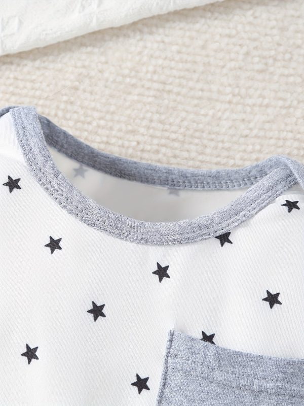 Baby Boys Star Printed Footed Bodysuit 3 Piece Set
