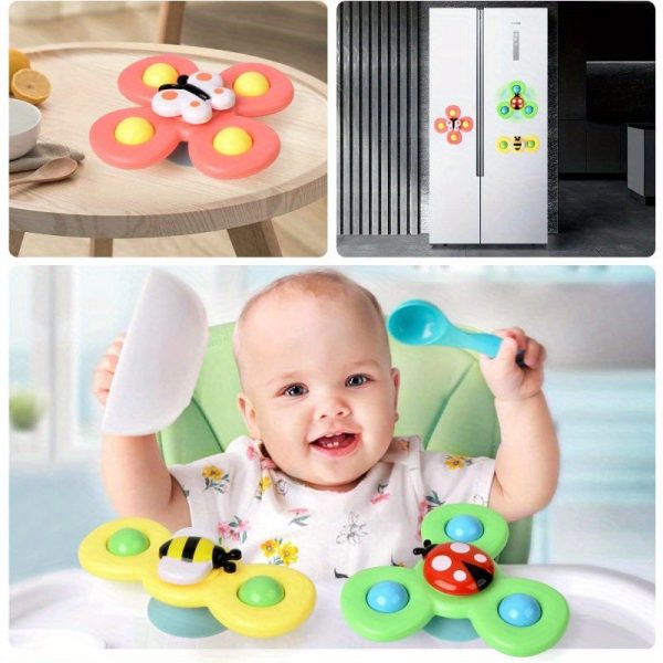 3pcs/set Educational Baby Bath Toys - Suction Cup Spinner Rattles with Cartoon Characters - Fun and Stimulating for Boys and Girls