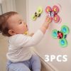 3pcs/set Educational Baby Bath Toys - Suction Cup Spinner Rattles with Cartoon Characters - Fun and Stimulating for Boys and Girls