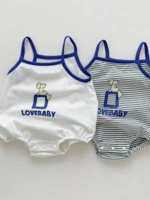 2023 New In Summer Infant Newborn Girls Boys Sleeveless Cartoon Print Outwear Kids Baby Pure Cotton Overalls Bodysuits