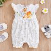 Newborn Infant Cute Cartoon Animal Printed Cotton Comfy Romper, Ruffled Sleeve Crew Neck Jumpsuit For Baby Girls, Summer Clothes