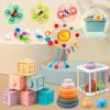 6 In 1 Baby Toys, Montessori Toy Soft Building Blocks Stacking Ring Infant Teething Toy Pull String Toy, Suction Cup Spinner Toy Eggs Color Matching Game Shape Sorter Sensory Bin