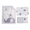 3Pcs Cotton Crib Bed Linen Kit For Boy Girl Baby Bedding Set Includes Bed Quilt/bed Cover/bed Skirt Cute Cartoon Elephant Print