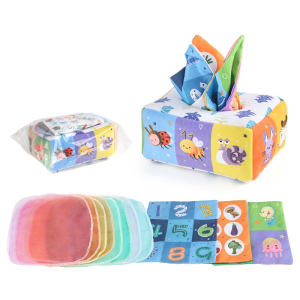 Baby Tissue Box Toys, Baby Sensory Toys, Magic Tissue Box With Pleated Toys, Tummy Time Toys Enlightenment Early Educational Toys For Kids Gifts ,Halloween,Christmas, and Thanksgiving Day gift