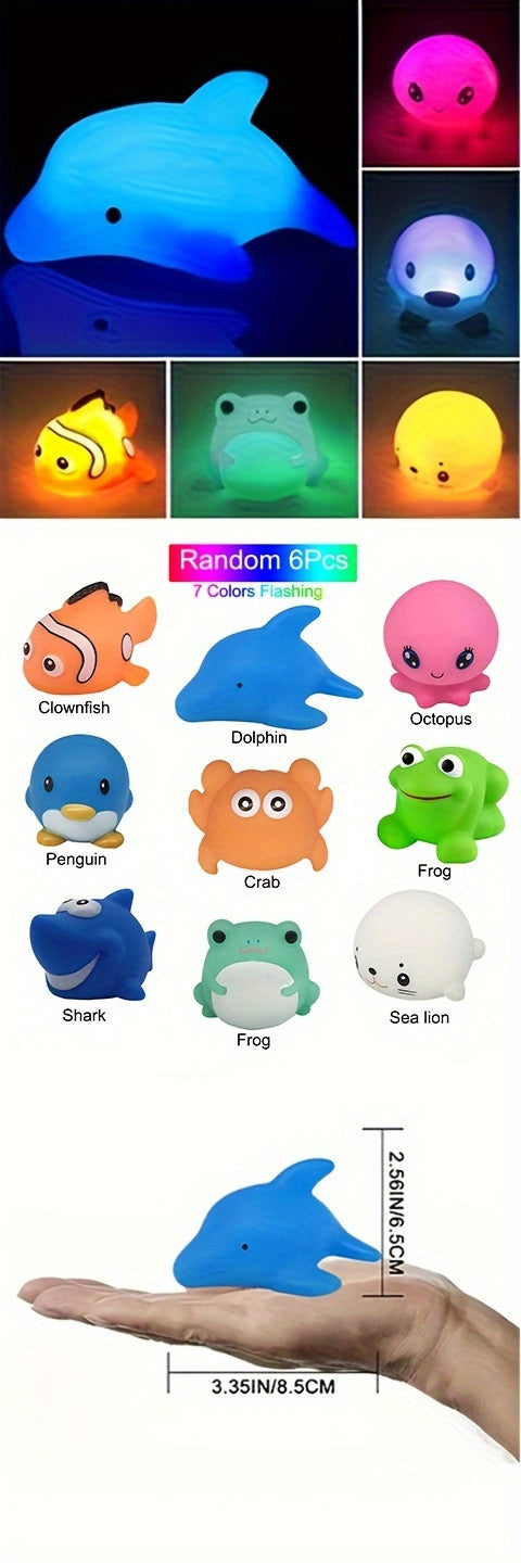 6 pcs Color Changing Light Up Bath Toys for Kids - Fun Floating Rubber Toys for Bathtub and Shower Games - Perfect for Toddlers and Children