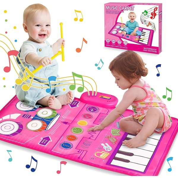 Toddler Piano Keyboard & Drum Floor Mat with Sticks - Early Musical Learning Sensory Toys for 12-18 Months - 2-in-1 Baby Toy for Boys and Girls - Perfect Birthday Gift for 1, 2, and 3 Year Olds
