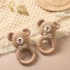 Baby Beech Wooden Pure Cotton Crochet Ringing Bell, Brown Bear Ring Wooden Baby Gym Montessori Toy Halloween Easter Gift