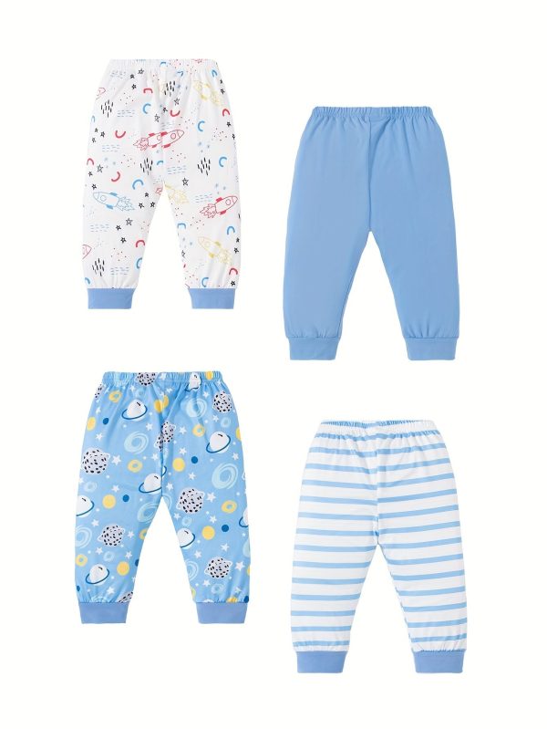 4 Sets Baby's Cartoon Pattern Short Sleeve Set, Onesie & Hat & Pants, Baby Boy's Clothing