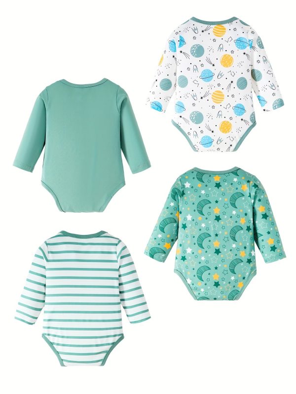 Baby Boys Happy Outfit Pregnant Women's Gifts - Solid Color & Starry Sky & Striped & Cosmic Cute Long Sleeve Top + Pants + Hat + Gloves Set