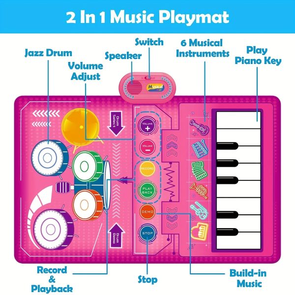Toddler Piano Keyboard & Drum Floor Mat with Sticks - Early Musical Learning Sensory Toys for 12-18 Months - 2-in-1 Baby Toy for Boys and Girls - Perfect Birthday Gift for 1, 2, and 3 Year Olds