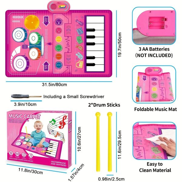 Toddler Piano Keyboard & Drum Floor Mat with Sticks - Early Musical Learning Sensory Toys for 12-18 Months - 2-in-1 Baby Toy for Boys and Girls - Perfect Birthday Gift for 1, 2, and 3 Year Olds
