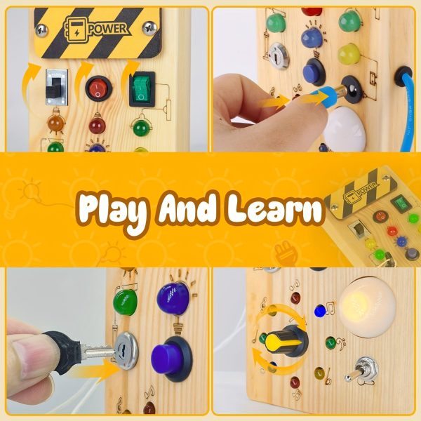 Montessori Toddler Busy Board, Baby Wooden Busy Board With 8 LED Light Switches, Light Switch Toy, Travel Toy For Baby And Toddler
