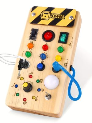 Montessori Toddler Busy Board, Baby Wooden Busy Board With 8 LED Light Switches, Light Switch Toy, Travel Toy For Baby And Toddler