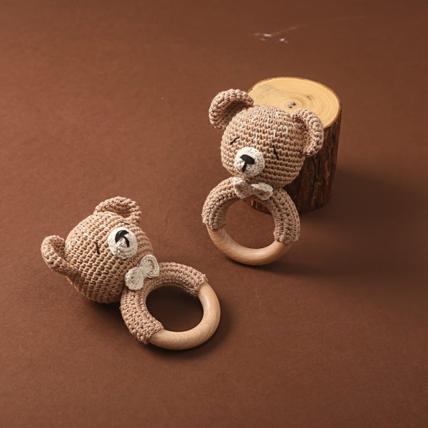 83c15bdc6b4db0149c96b86391c01844.jpg Baby Beech Wooden Pure Cotton Crochet Ringing Bell, Brown Bear Ring Wooden Baby Gym Montessori Toy Halloween Easter Gift