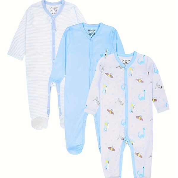 Baby Boy's Long Sleeve Cotton Rompers Three-piece Set, Pregnancy Gift