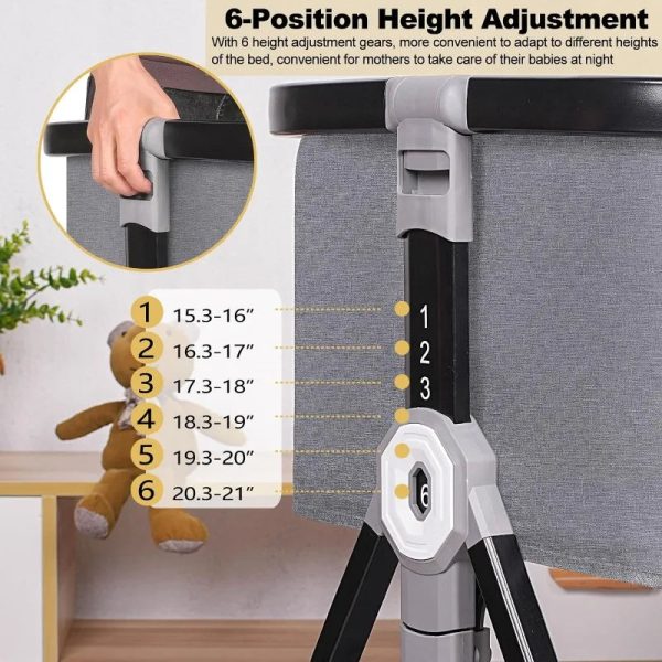 Baby Bassinet Bedside Sleeper, Bedside Bassinet for Baby, 3 in 1 Bedside Crib with Adjustable 6 Height, Portable Bassinet