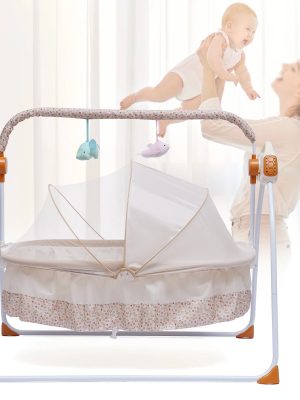 Electric Baby Sleeping Bed Auto-Swing Newborn Bed Cradle Crib Infant Rocker Cot Foldable and Portable Dual Control Methods