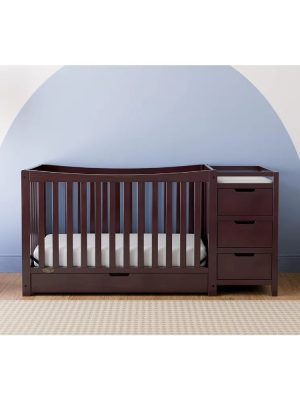 New 5-In-1 Convertible Crib & Changer with Drawer Crib and Changing-Table Combo, Includes Changing Pad, Converts To Toddler Bed