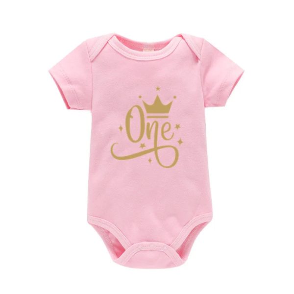 One Year Baby Birthday Bodysuits Cotton Short Sleeve Baby Boys Girls Rompers Jumpssuit Toddler Baby Birthday Gifts Clothes