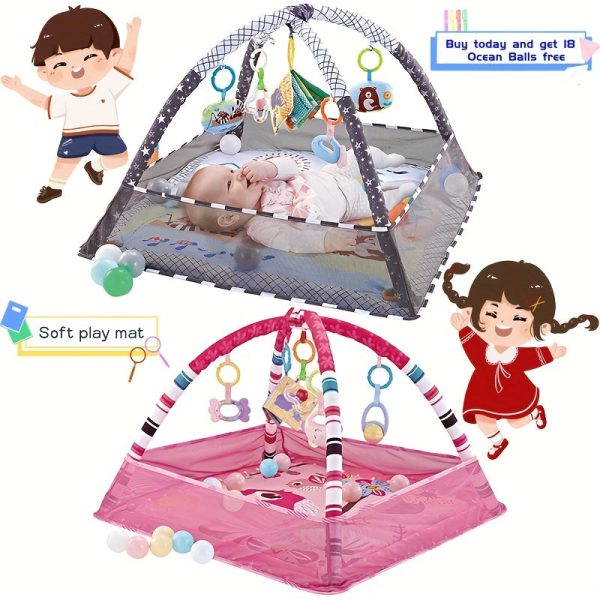 18-piece Baby Activity Gym Set - Develop Movement, Cognition, and Sensory Skills with Fence Gym, Ball Pit, Crawling Mat, and Toys - Perfect Christmas Gift for Boys and Girls!