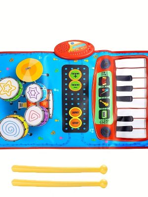 Musical Blanket Toddler Piano & Drum Mat with 2 Sticks - 2-in-1 Learning Floor Blanket for 1-3 Year Old Boys & Girls - Perfect Birthday Gift for Little Musicians