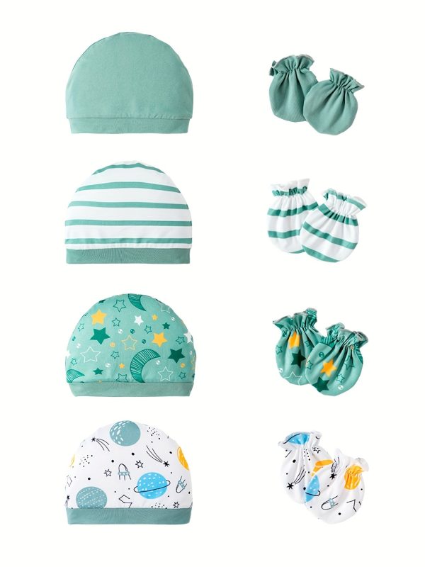 Baby Boys Happy Outfit Pregnant Women's Gifts - Solid Color & Starry Sky & Striped & Cosmic Cute Long Sleeve Top + Pants + Hat + Gloves Set