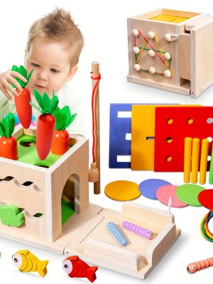 Montessori Carrot Shape Matching Toy - 8-in-1 Wooden Puzzle for Kids' Early Education and Sensory Development