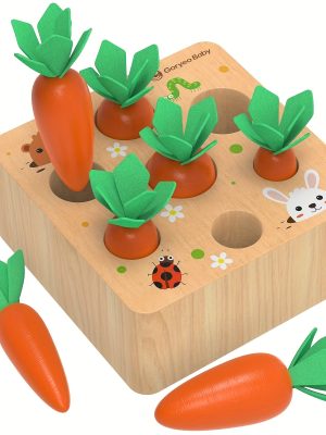 Montessori Toys For 1 2 3 Year Old Toddlers, Carrot Harvest Game Wooden Toy For 12 18 Months Baby Boys And Girls, Educational Learning Shape Sorting Matching Gifts For Babies 1-3