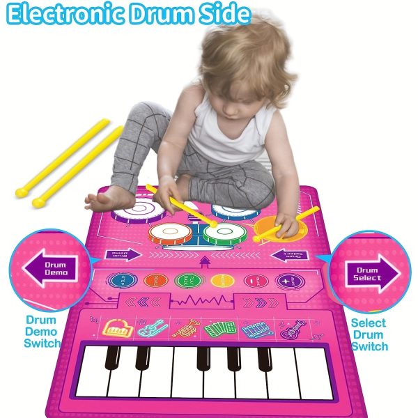 Toddler Piano Keyboard & Drum Floor Mat with Sticks - Early Musical Learning Sensory Toys for 12-18 Months - 2-in-1 Baby Toy for Boys and Girls - Perfect Birthday Gift for 1, 2, and 3 Year Olds
