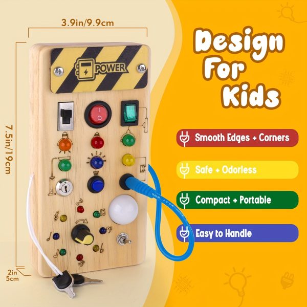 Montessori Toddler Busy Board, Baby Wooden Busy Board With 8 LED Light Switches, Light Switch Toy, Travel Toy For Baby And Toddler