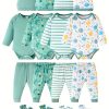 Baby Boys Happy Outfit Pregnant Women's Gifts - Solid Color & Starry Sky & Striped & Cosmic Cute Long Sleeve Top + Pants + Hat + Gloves Set