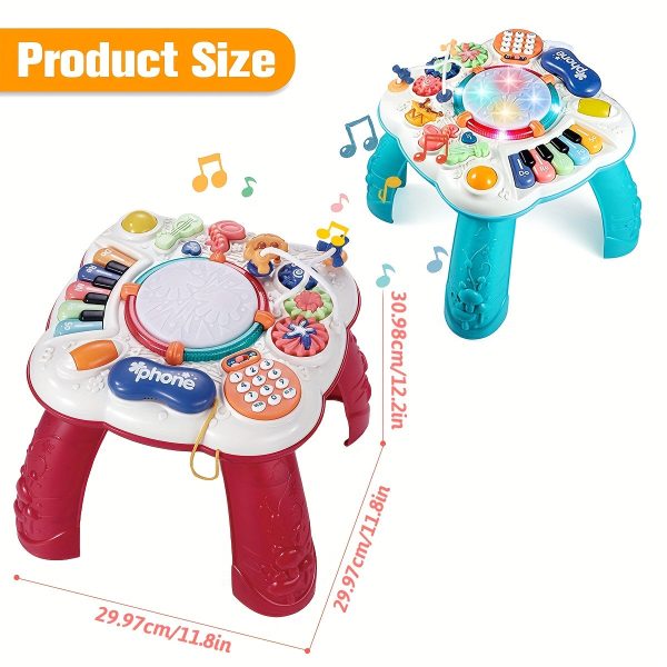 Multi-Functional Baby Activity Table with Music and Learning Features - Perfect for Early Education and Development - Sturdy and Fun Toy for 6-18 Month Olds - Great Birthday Gift (Random Color)