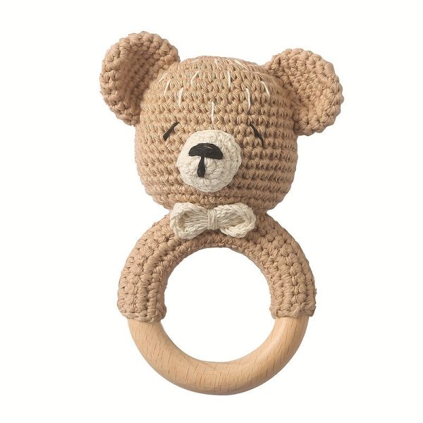 ede58d1b8451a0227fec3b95b4f16f31.jpg Baby Beech Wooden Pure Cotton Crochet Ringing Bell, Brown Bear Ring Wooden Baby Gym Montessori Toy Halloween Easter Gift